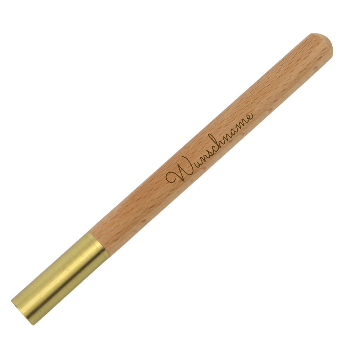 Personalisierter Kugelschreiber Holzkugelschreiber mit Gravur mit Messingkappe Ihr Name oder Text graviert als Geschenk Buchenholz, Zylindrisch