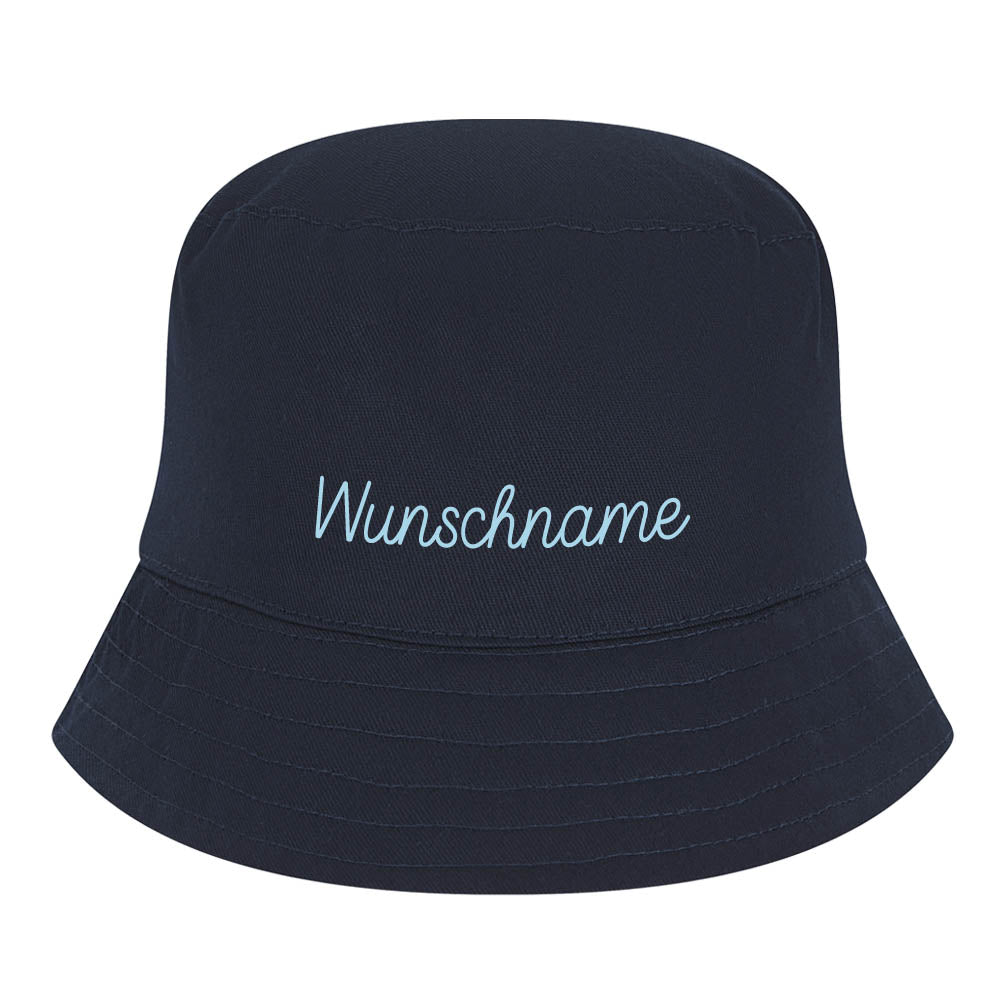 Kinder Sonnenhut aus Baumwolle, Fischerhut personalisierbar, Buckethat navy, 3 Größen verfügbar