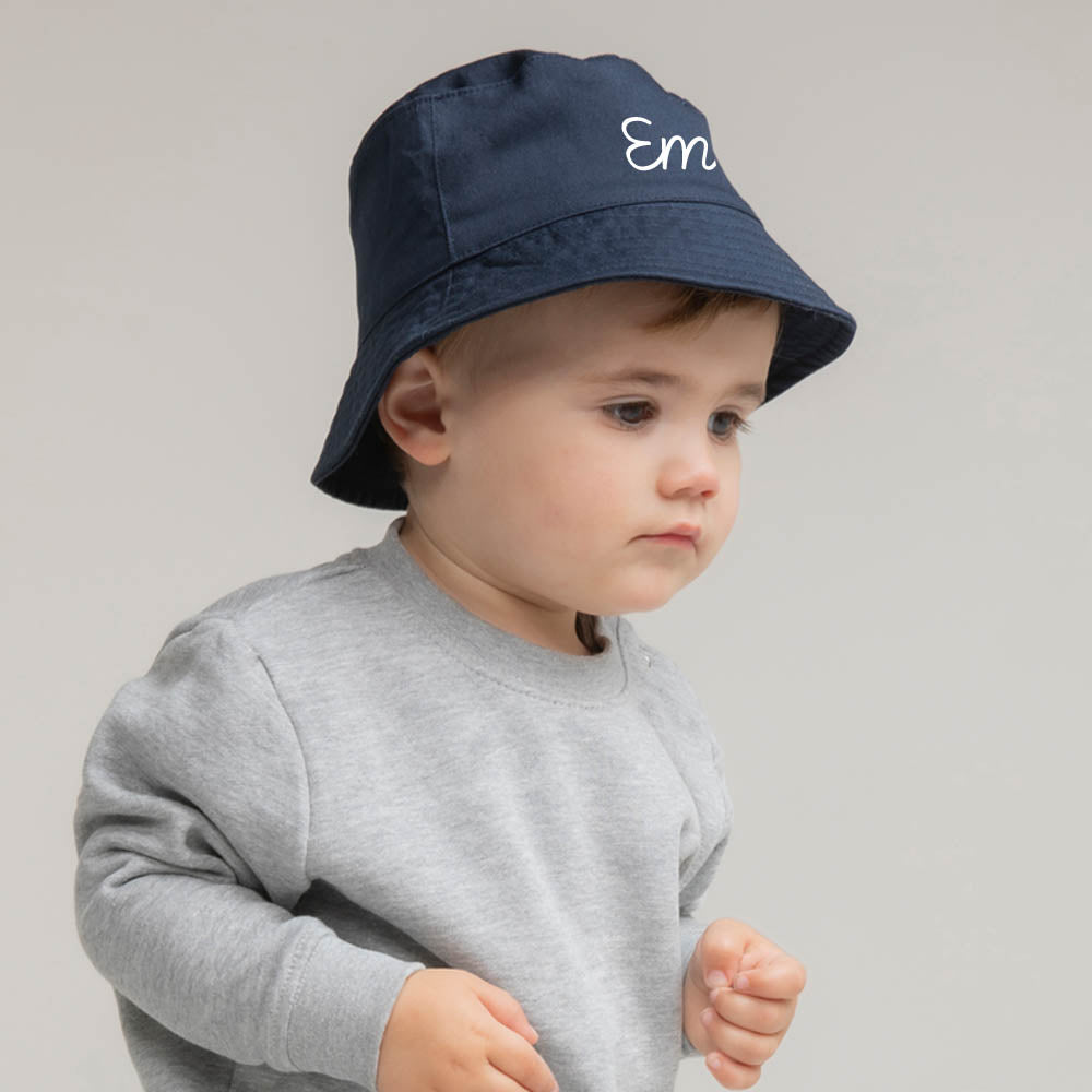 Kinder Sonnenhut aus Baumwolle, Fischerhut personalisierbar, Buckethat navy, 3 Größen verfügbar