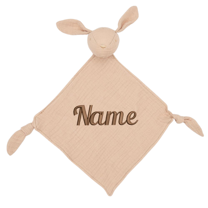 Schnuffeltuch mit Name Bestickt Kuscheltuch personalisiert Tröster Geschenk zur Geburt HASE pfirsich