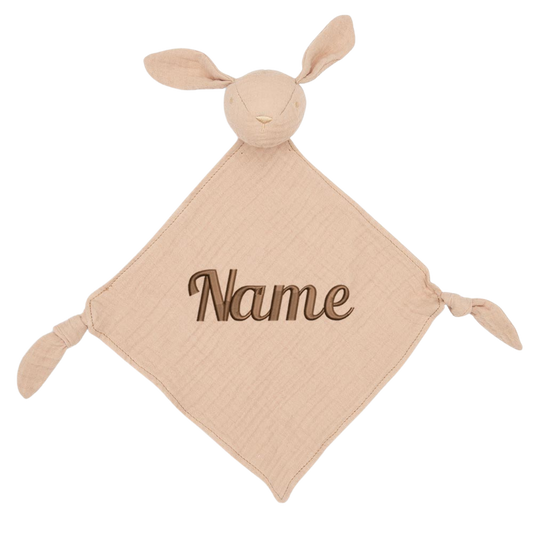 Schnuffeltuch mit Name Bestickt Kuscheltuch personalisiert Tröster Geschenk zur Geburt HASE pfirsich