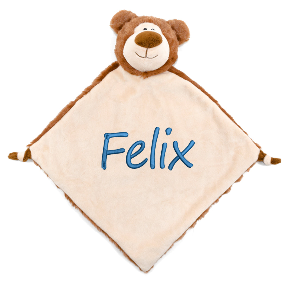 Personalisiertes Schnuffeltuch weiches Kuscheltuch mit Name Bestickt Schnuffeltier Schlafhilfe Tröster Geschenk zur Geburt Bär braun