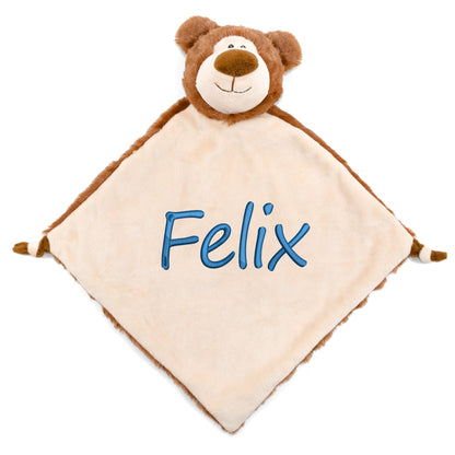 Personalisiertes Schnuffeltuch weiches Kuscheltuch mit Name Bestickt Schnuffeltier Schlafhilfe Tröster Geschenk zur Geburt Bär braun