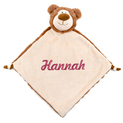 Personalisiertes Schnuffeltuch weiches Kuscheltuch mit Name Bestickt Schnuffeltier Schlafhilfe Tröster Geschenk zur Geburt Bär braun