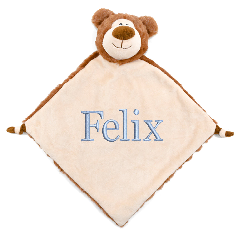 Personalisiertes Schnuffeltuch weiches Kuscheltuch mit Name Bestickt Schnuffeltier Schlafhilfe Tröster Geschenk zur Geburt Bär braun