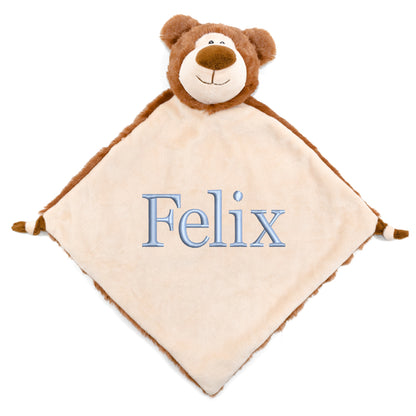 Personalisiertes Schnuffeltuch weiches Kuscheltuch mit Name Bestickt Schnuffeltier Schlafhilfe Tröster Geschenk zur Geburt Bär braun