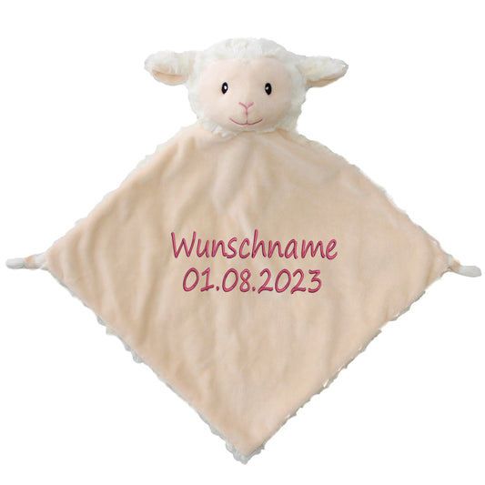 Personalisiertes Schnuffeltuch weiches Kuscheltuch mit Name Bestickt Schnuffeltier Schlafhilfe Tröster Geschenk zur Geburt Schäfchen