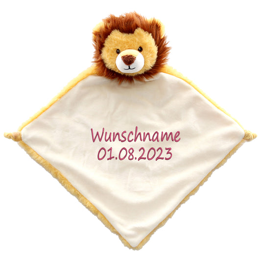 Personalisiertes Schnuffeltuch weiches Kuscheltuch mit Name Bestickt Schnuffeltier Schlafhilfe Tröster Geschenk zur Geburt Löwe
