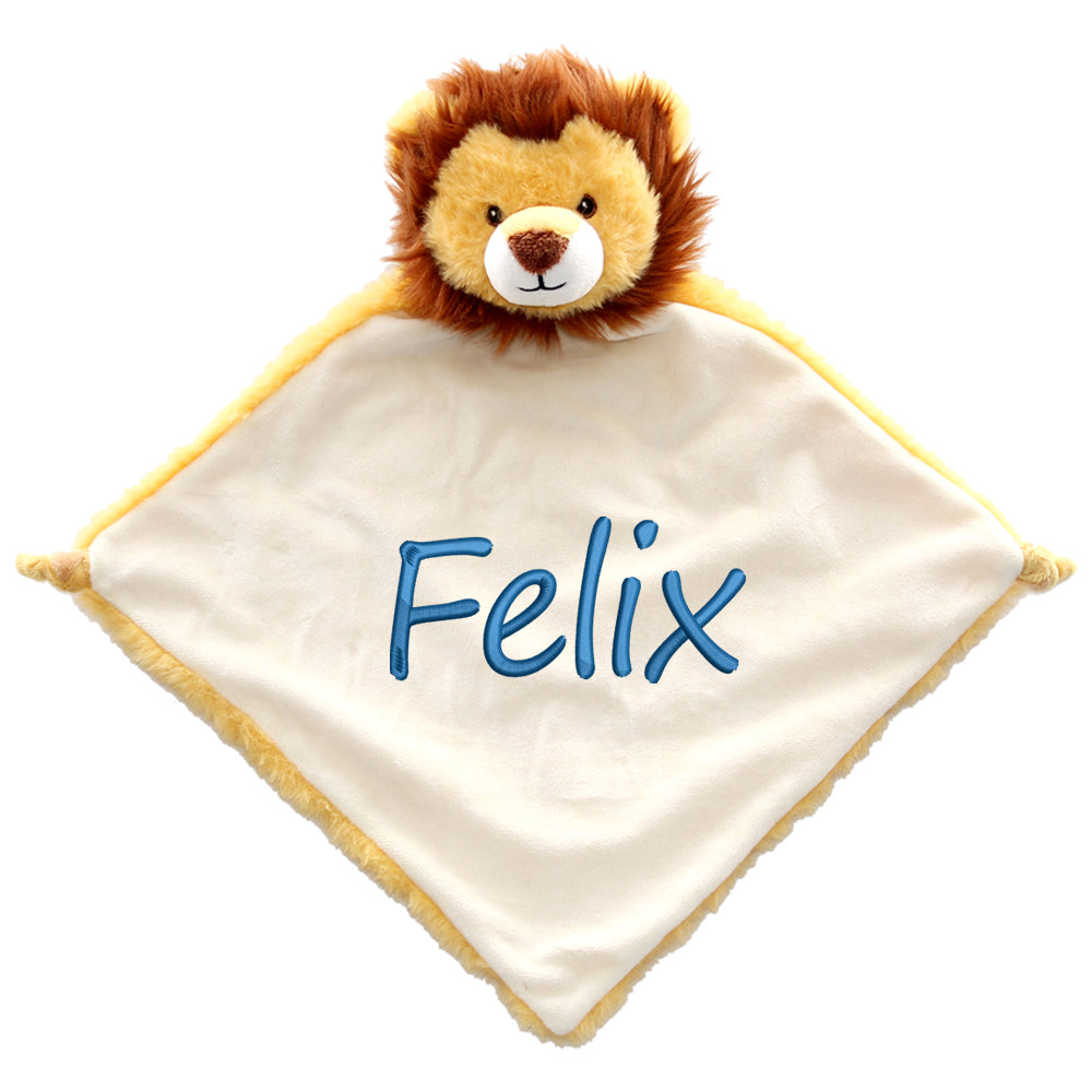 Personalisiertes Schnuffeltuch weiches Kuscheltuch mit Name Bestickt Schnuffeltier Schlafhilfe Tröster Geschenk zur Geburt Löwe