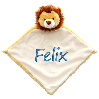 Personalisiertes Schnuffeltuch weiches Kuscheltuch mit Name Bestickt Schnuffeltier Schlafhilfe Tröster Geschenk zur Geburt Löwe