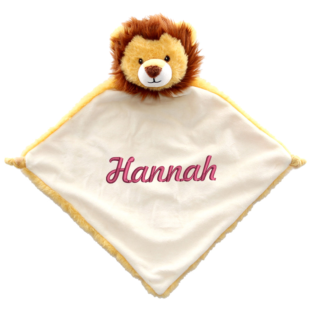 Personalisiertes Schnuffeltuch weiches Kuscheltuch mit Name Bestickt Schnuffeltier Schlafhilfe Tröster Geschenk zur Geburt Löwe