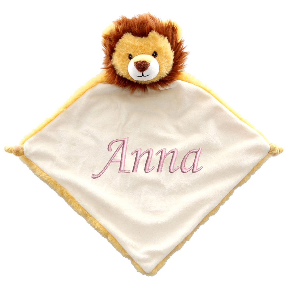 Personalisiertes Schnuffeltuch weiches Kuscheltuch mit Name Bestickt Schnuffeltier Schlafhilfe Tröster Geschenk zur Geburt Löwe