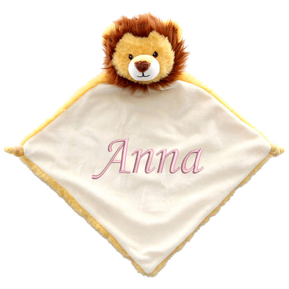 Personalisiertes Schnuffeltuch weiches Kuscheltuch mit Name Bestickt Schnuffeltier Schlafhilfe Tröster Geschenk zur Geburt Löwe