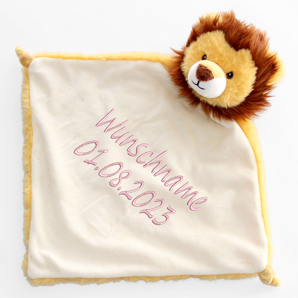 Personalisiertes Schnuffeltuch weiches Kuscheltuch mit Name Bestickt Schnuffeltier Schlafhilfe Tröster Geschenk zur Geburt Löwe