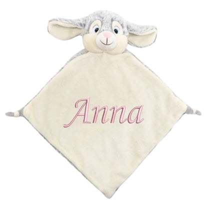 Personalisiertes Schnuffeltuch weiches Kuscheltuch mit Name bestickt Schnuffeltier Schlafhilfe Tröster Geschenk zur Geburt Hase