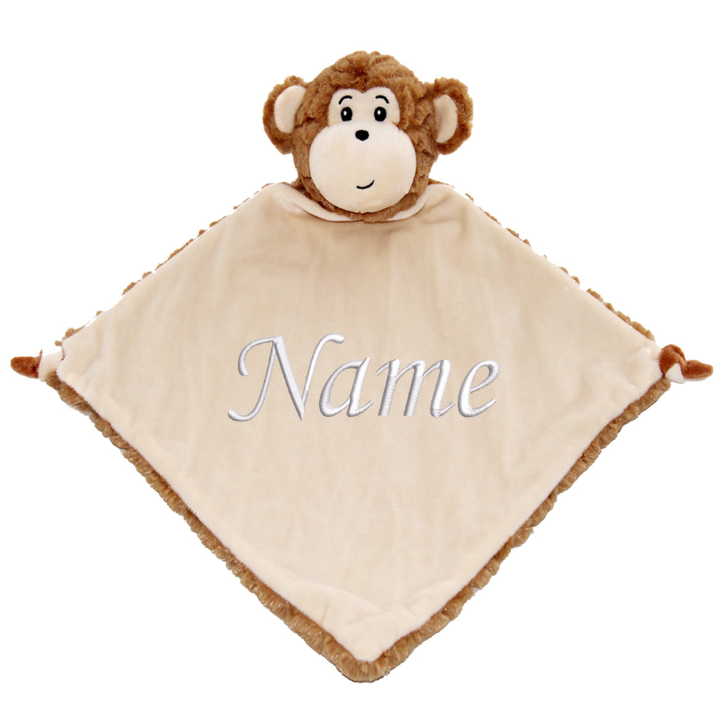 Personalisiertes Schnuffeltuch weiches Kuscheltuch mit Name Bestickt Schnuffeltier Schlafhilfe Tröster Geschenk zur Geburt Äffchen