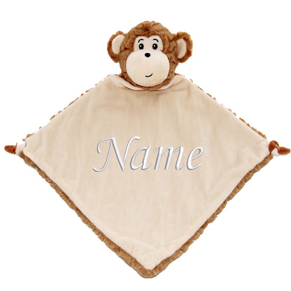 Personalisiertes Schnuffeltuch weiches Kuscheltuch mit Name Bestickt Schnuffeltier Schlafhilfe Tröster Geschenk zur Geburt Äffchen
