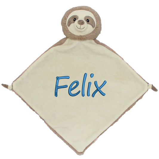 Personalisiertes Schnuffeltuch weiches Kuscheltuch mit Name Bestickt Schnuffeltier Schlafhilfe Tröster Geschenk zur Geburt Faultier