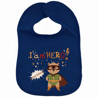 Personalisiertes Lätzchen aus 100% Baumwolle Babylätzchen doppellagiger weicher Stoff 38cm lang Motiv Hero Bär