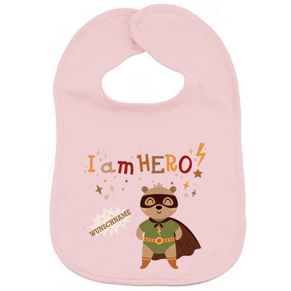 Personalisiertes Lätzchen aus 100% Baumwolle Babylätzchen doppellagiger weicher Stoff 38cm lang Motiv Hero Bär