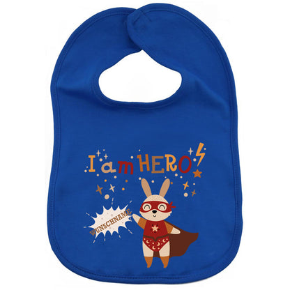Personalisiertes Lätzchen aus 100% Baumwolle Babylätzchen doppellagiger weicher Stoff 38cm lang Motiv Hero Hase