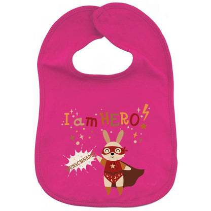 Personalisiertes Lätzchen aus 100% Baumwolle Babylätzchen doppellagiger weicher Stoff 38cm lang Motiv Hero Hase