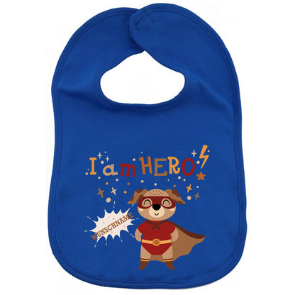 Personalisiertes Lätzchen aus 100% Baumwolle Babylätzchen doppellagiger weicher Stoff 38cm lang Motiv Hero Hund