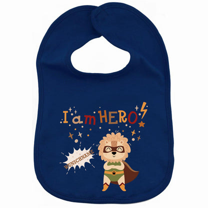 Personalisiertes Lätzchen aus 100% Baumwolle Babylätzchen doppellagiger weicher Stoff 38cm lang Motiv Hero Löwe