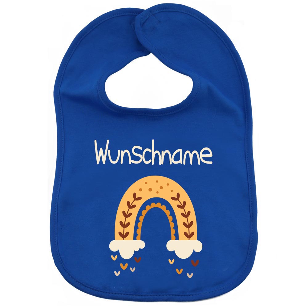 Personalisiertes Lätzchen aus 100% Baumwolle Babylätzchen doppellagiger weicher Stoff 38cm lang Motiv Regenbogen gelb