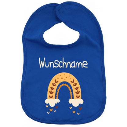 Personalisiertes Lätzchen aus 100% Baumwolle Babylätzchen doppellagiger weicher Stoff 38cm lang Motiv Regenbogen gelb