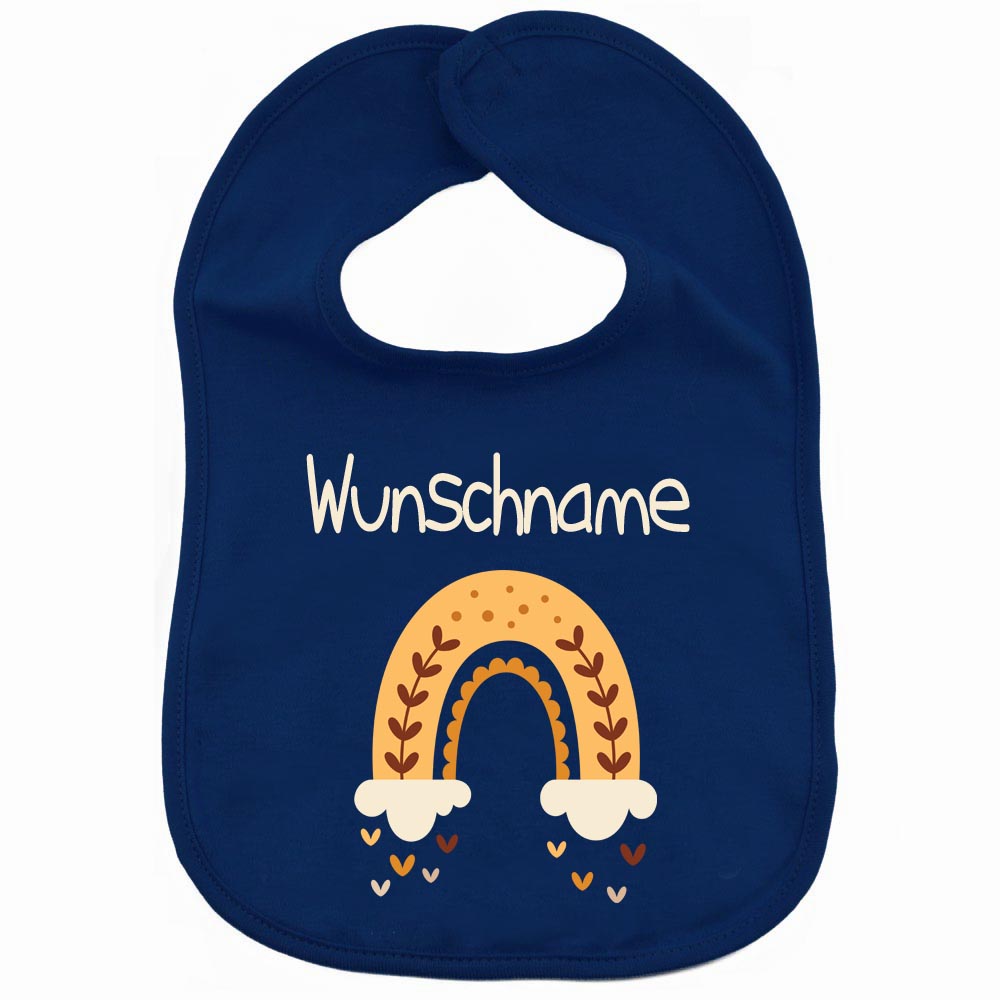 Personalisiertes Lätzchen aus 100% Baumwolle Babylätzchen doppellagiger weicher Stoff 38cm lang Motiv Regenbogen gelb