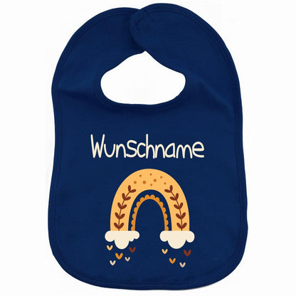 Personalisiertes Lätzchen aus 100% Baumwolle Babylätzchen doppellagiger weicher Stoff 38cm lang Motiv Regenbogen gelb