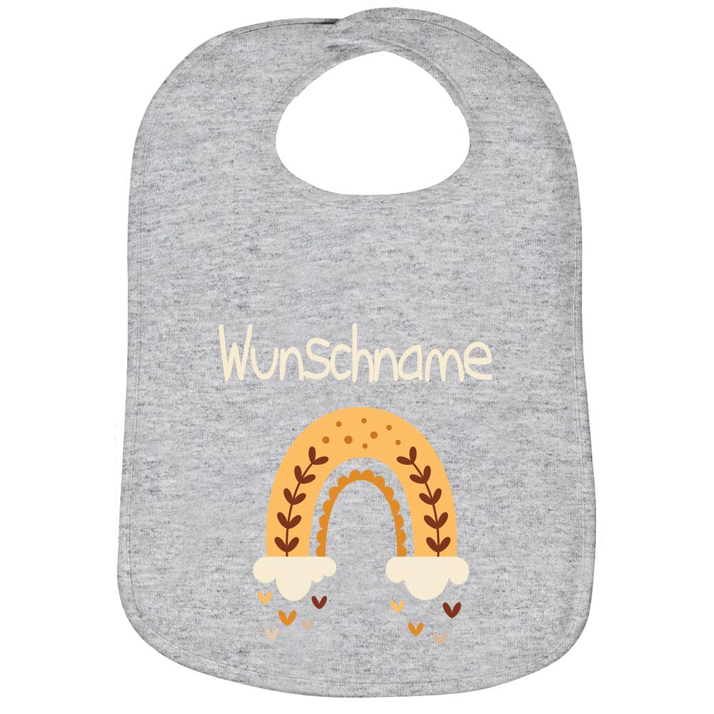 Personalisiertes Lätzchen aus 100% Baumwolle Babylätzchen doppellagiger weicher Stoff 38cm lang Motiv Regenbogen gelb