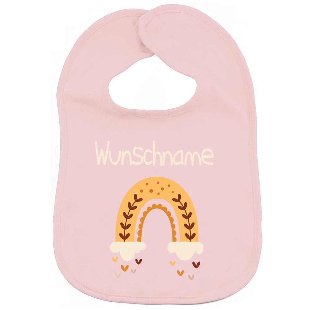 Personalisiertes Lätzchen aus 100% Baumwolle Babylätzchen doppellagiger weicher Stoff 38cm lang Motiv Regenbogen gelb