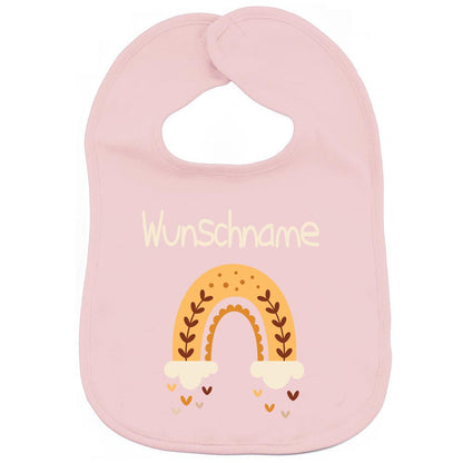 Personalisiertes Lätzchen aus 100% Baumwolle Babylätzchen doppellagiger weicher Stoff 38cm lang Motiv Regenbogen gelb