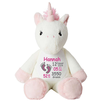 Stofftier Einhorn mit Name personalisiert Kuscheltier für Kinder Flauschiges Plüschtier 40cm Motiv Füßchen