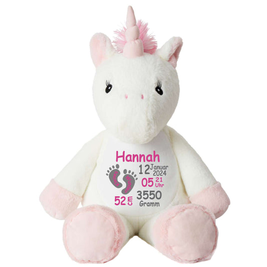 Stofftier Einhorn mit Name personalisiert Kuscheltier für Kinder Flauschiges Plüschtier 40cm Motiv Füßchen