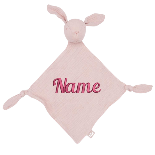 Schnuffeltuch mit Name Bestickt Kuscheltuch personalisiert Tröster Geschenk zur Geburt HASE rosa