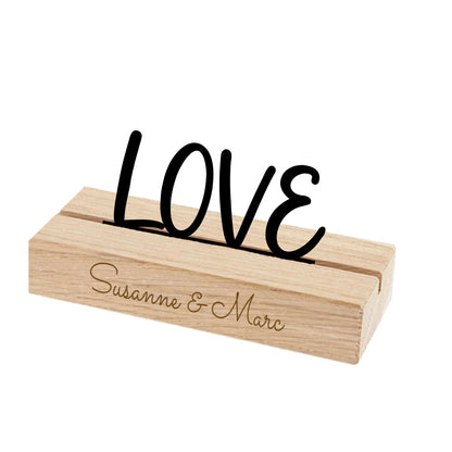 Personalisierter Fotohalter mit 3D-Acrylschrift, Eichenholz, Gravur, Hochzeitsgeschenk für Paare, Geschenk Pärchen
