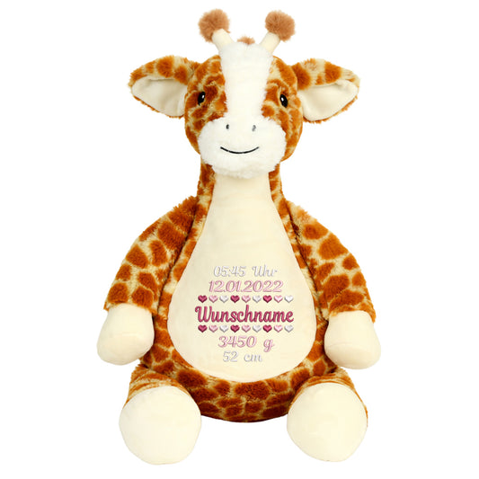 Personalisiertes Stofftier Giraffe Kuscheltier Bestickt Plüschtier zur Geburt Stickmotiv Geburtsdaten