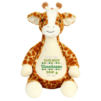 Personalisiertes Stofftier Giraffe Kuscheltier Bestickt Plüschtier zur Geburt Stickmotiv Geburtsdaten