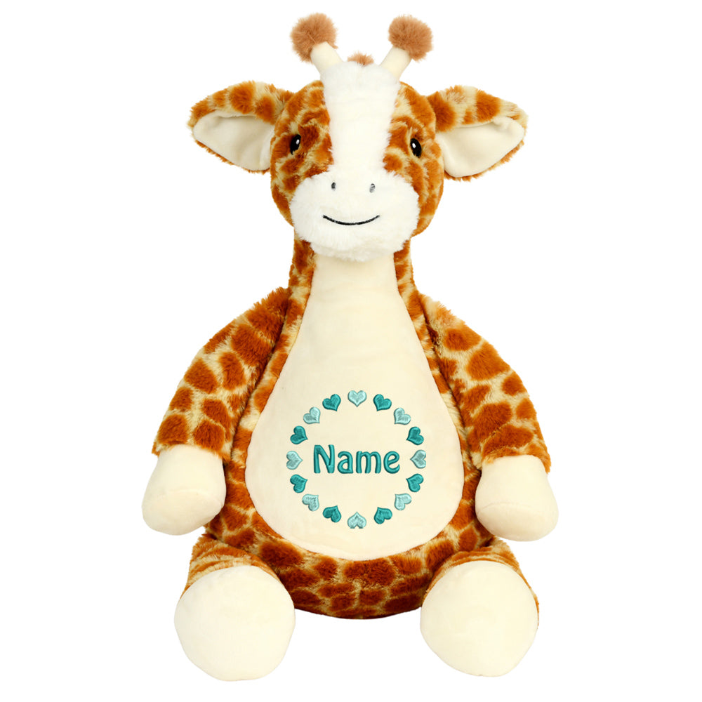 Personalisiertes Stofftier Giraffe Kuscheltier Bestickt Plüschtier zur Geburt Stickmotiv Herzkreis