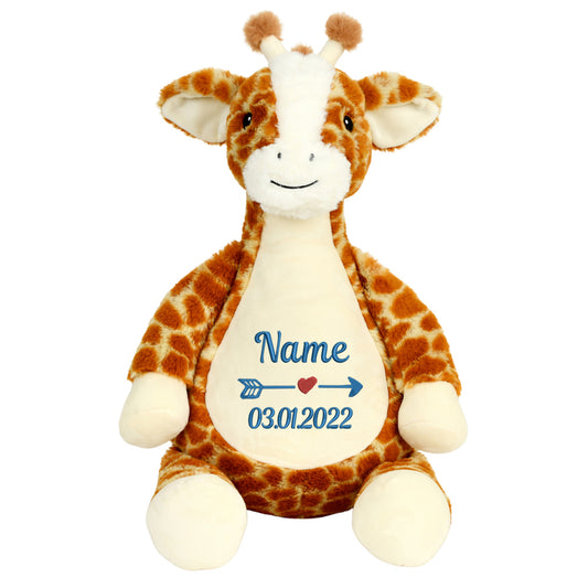 Personalisiertes Stofftier Giraffe Kuscheltier Bestickt Plüschtier zur Geburt Stickmotiv Name und Datum