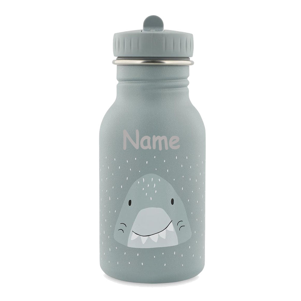 Edelstahl Trinkflasche für Kinder mit Namen graviert von Trixie ultraleicht auslaufsicher Trinkschnabel für Kinder ab 3 Jahren Hai
