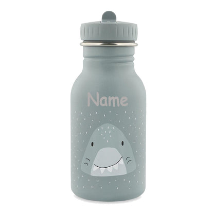 Edelstahl Trinkflasche für Kinder mit Namen graviert von Trixie ultraleicht auslaufsicher Trinkschnabel für Kinder ab 3 Jahren Hai