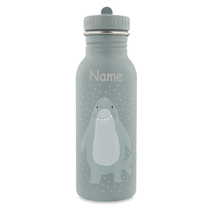 Edelstahl Trinkflasche für Kinder mit Namen graviert von Trixie ultraleicht auslaufsicher Trinkschnabel für Kinder ab 3 Jahren Hai