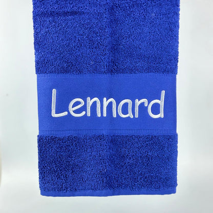 Handtuch Badetuch Badehandtuch aus 100% Baumwolle mit Namen personalisiert Bestickt Blau
