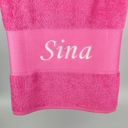 Handtuch Badetuch Badehandtuch aus 100% Baumwolle mit Namen personalisiert Bestickt Pink