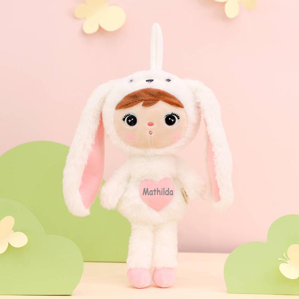 Stoffpuppe Hasenmädchen mit Namen personalisiert Weiß