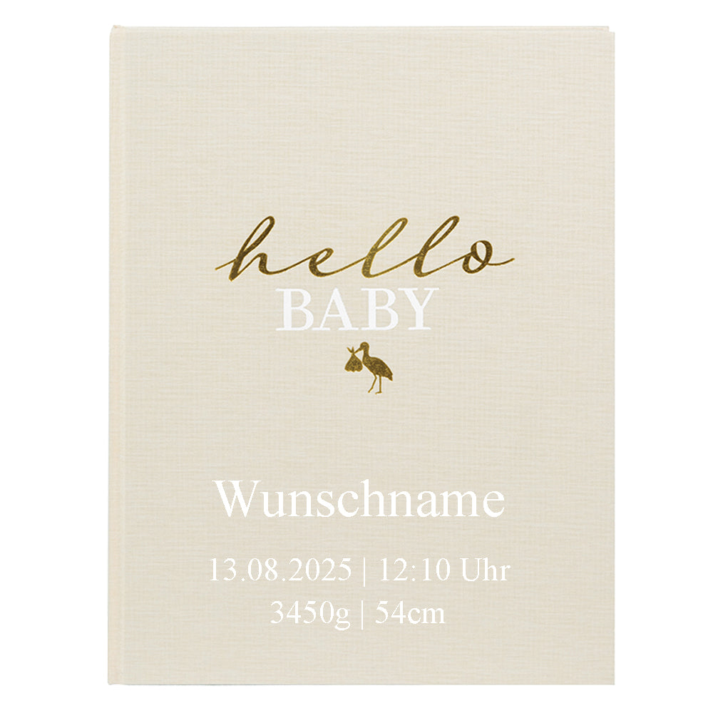 Babyalbum Mein Erstes Jahr personalisiert mit Name Babytagebuch 44 Seiten Hardcover Leineneinband beige